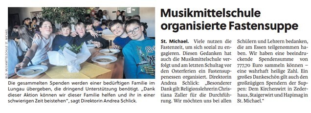 musikmittelschule organisierte fastensuppe